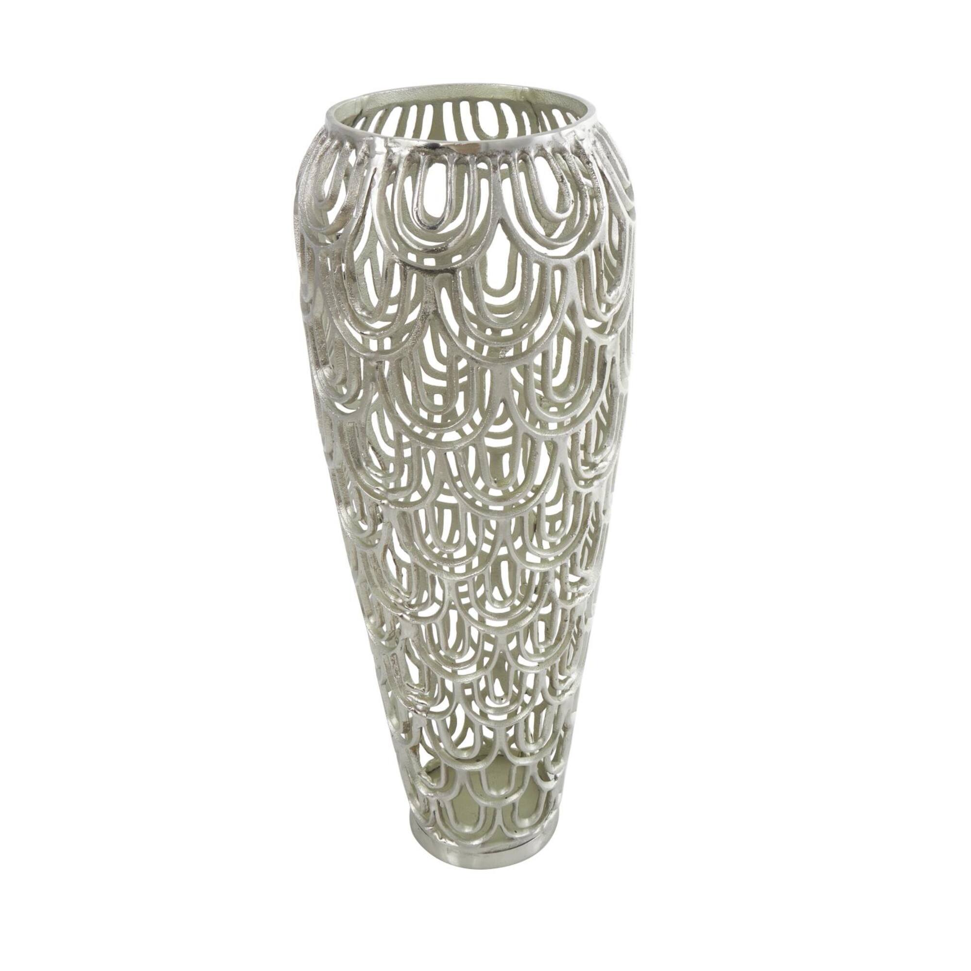 25" Silver Aluminum Metal Geometric Art Deco Inspired Arched Vase